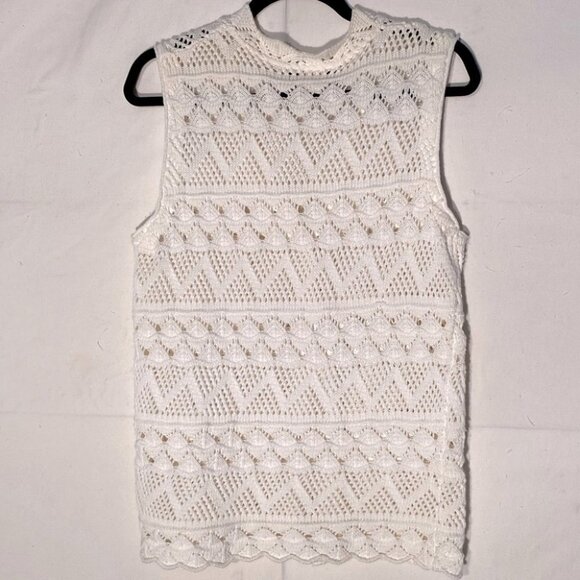 Vintage Fifty Seventh Street East White Knit Vest S - Picture 2 of 9
